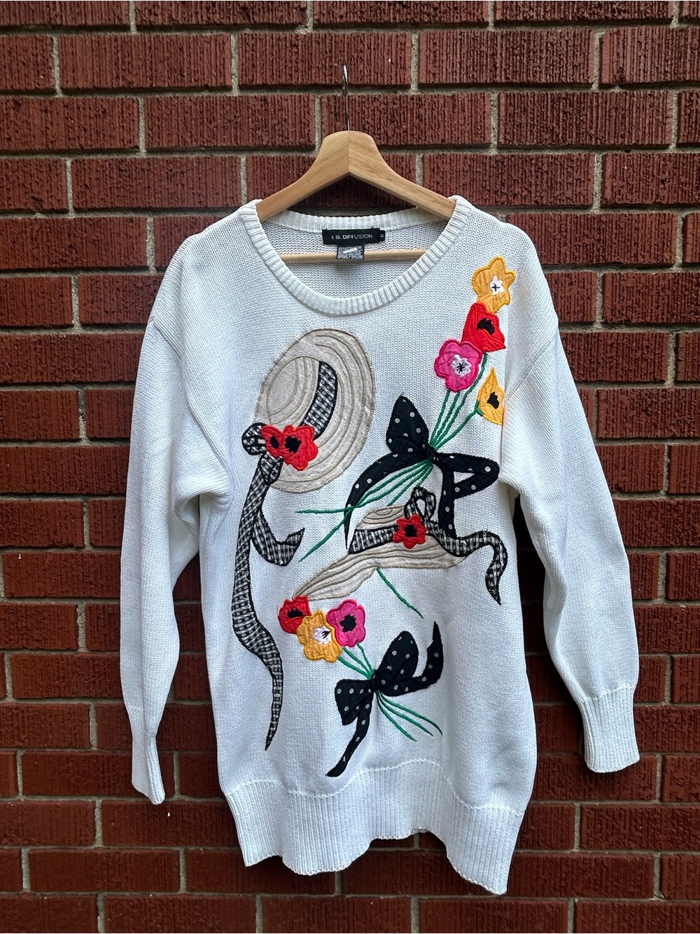 I.B. Diffusion Novelty Appliqué Sweater Hats Flowers Bows Cotton M